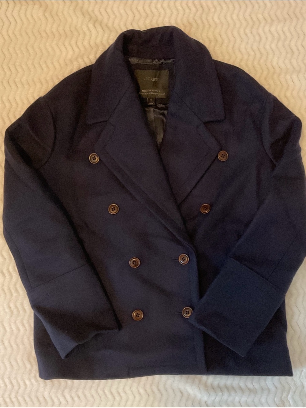 J.Crew Melton Wool Peacoat Womens Size 0 Navy Blue Italian Fabric Short Jacket